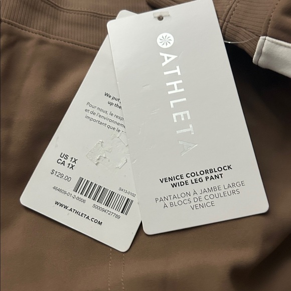 NWT Athleta 1X Venice Colorblock Wide Leg Pant Rustic Beige & Magnolia White - Picture 9 of 9